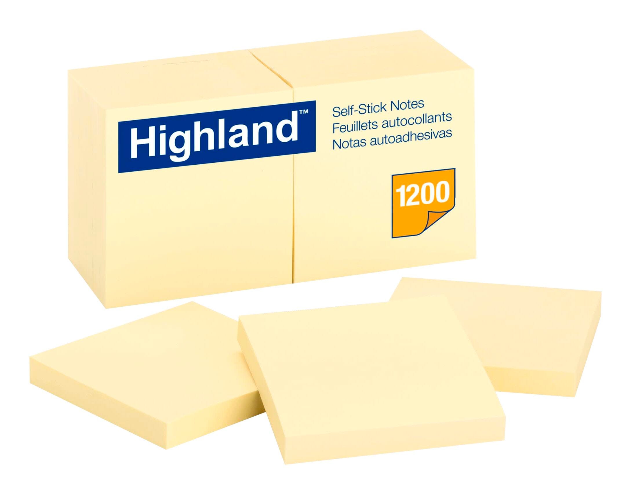 Highland™ Notes, 3 in x 3 in, Yellow, 12 Pads/Pack 077320